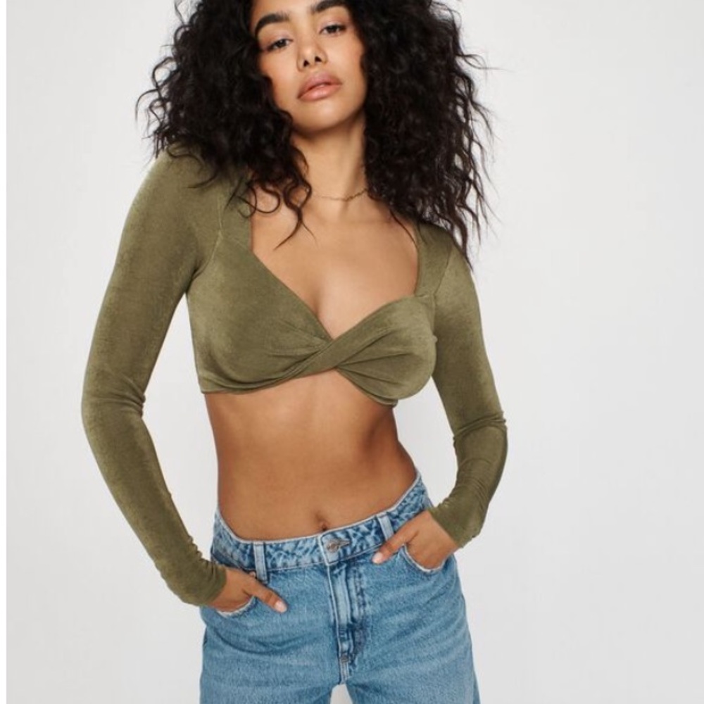 Garage cropped long sleeve slinky top